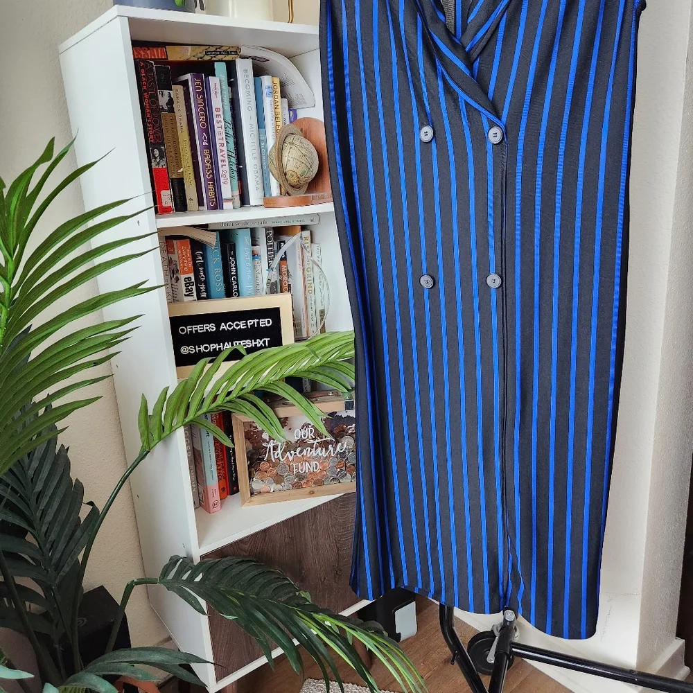 Zara Striped Faux Double Breasted Tux Style Slinky Dress - Picture 3 of 5